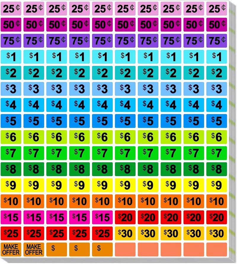 Darfukei Garage Sale Stickers, 2400 PCS 3/4 Inch*1/2 Inch Price Stickers for Yard Sales, Flea Markets, County Fairs & Retail Use, Pricemarker Labels, Colorful Price Tags - Image 1